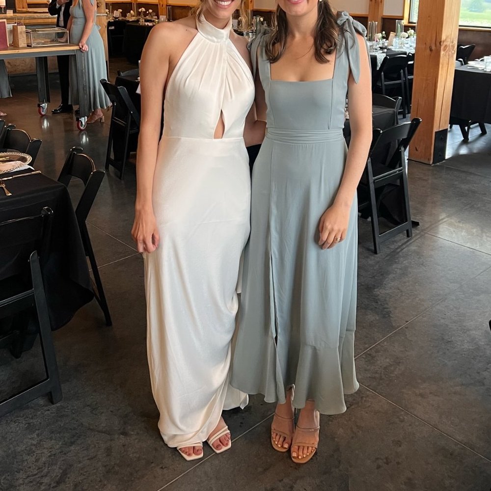 Show Me Your Mumu Claire Midi Dress Silver Sage Crisp